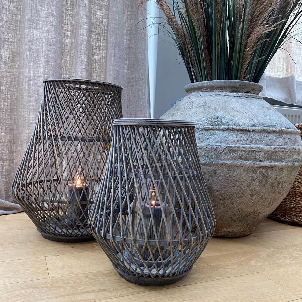 greige Dove Grey Bamboo Lantern - Anita - Broste Copenhagen - Two Sizes