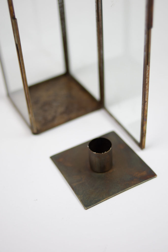 Greige Duo Lantern - Pillar Or Dinner Candle - Brown - Two Size Options