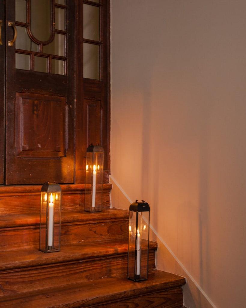 greige Duo Lantern - Pillar or Dinner Candle - Brown - Two Size Options