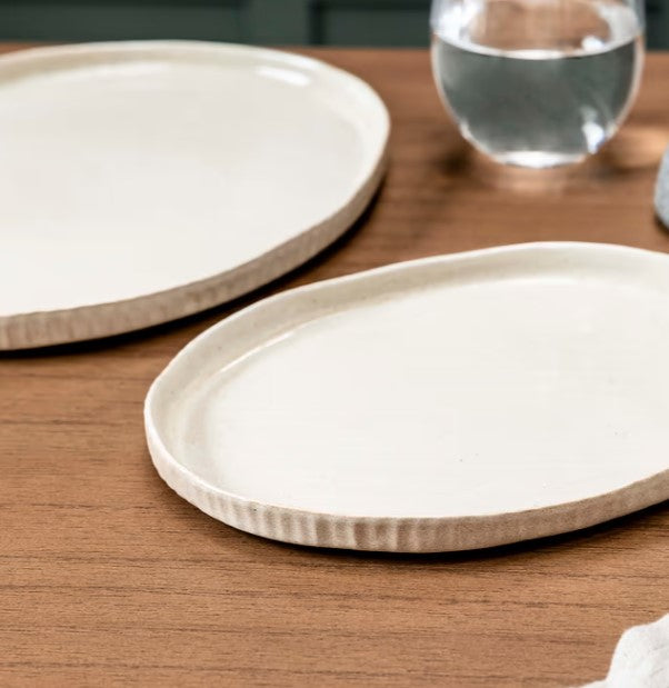Greige Earthenware Oval Serving Plate - Two Size Options
