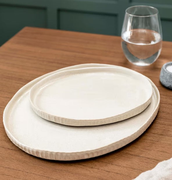 greige Earthenware Oval Serving Plate - Two Size Options