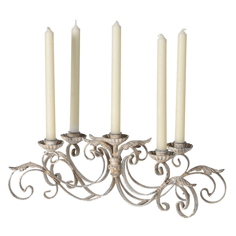 Greige Elaborate French Style Metal Candle-Holder (for 5 Candles)