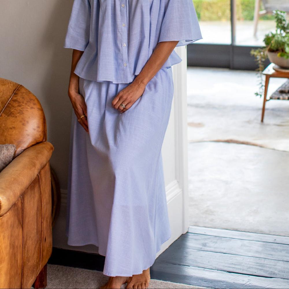 Greige Elva Pure Cotton Skirt From Chalk - Blue Stripe