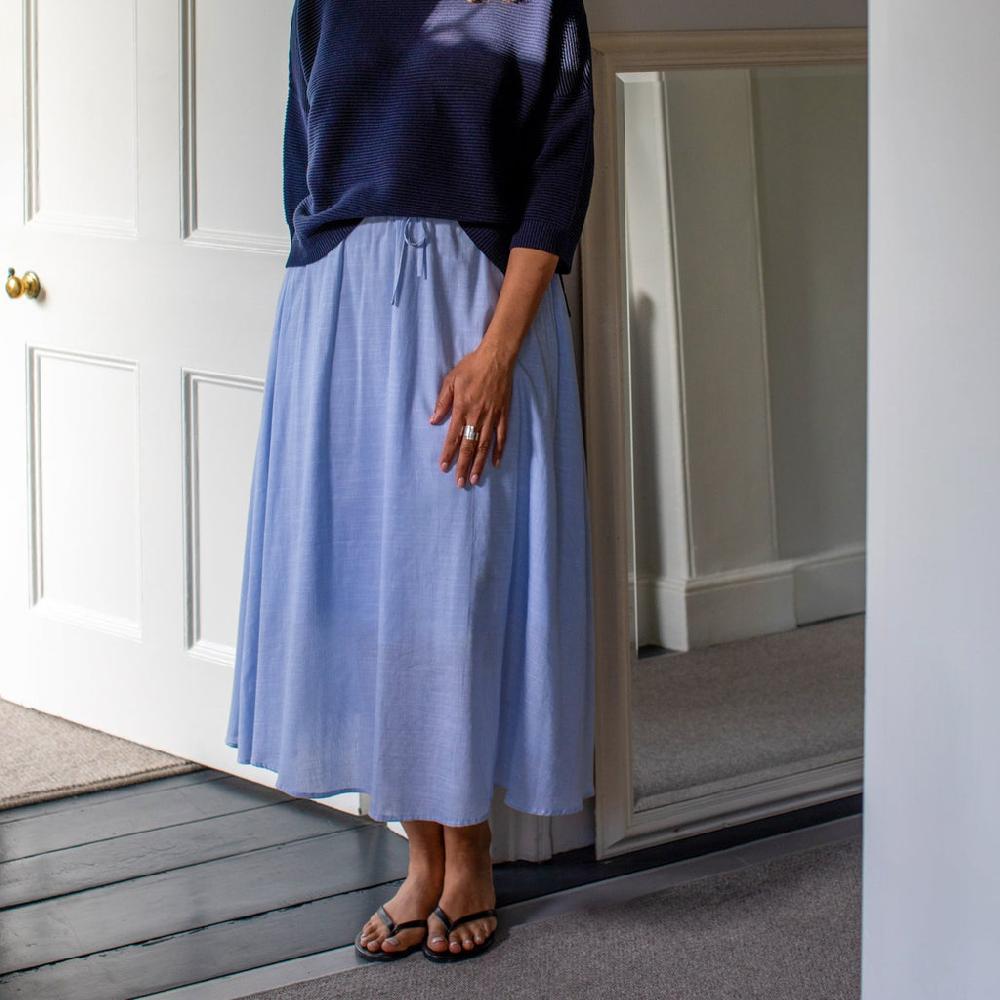 Greige Elva Pure Cotton Skirt From Chalk - Blue Stripe