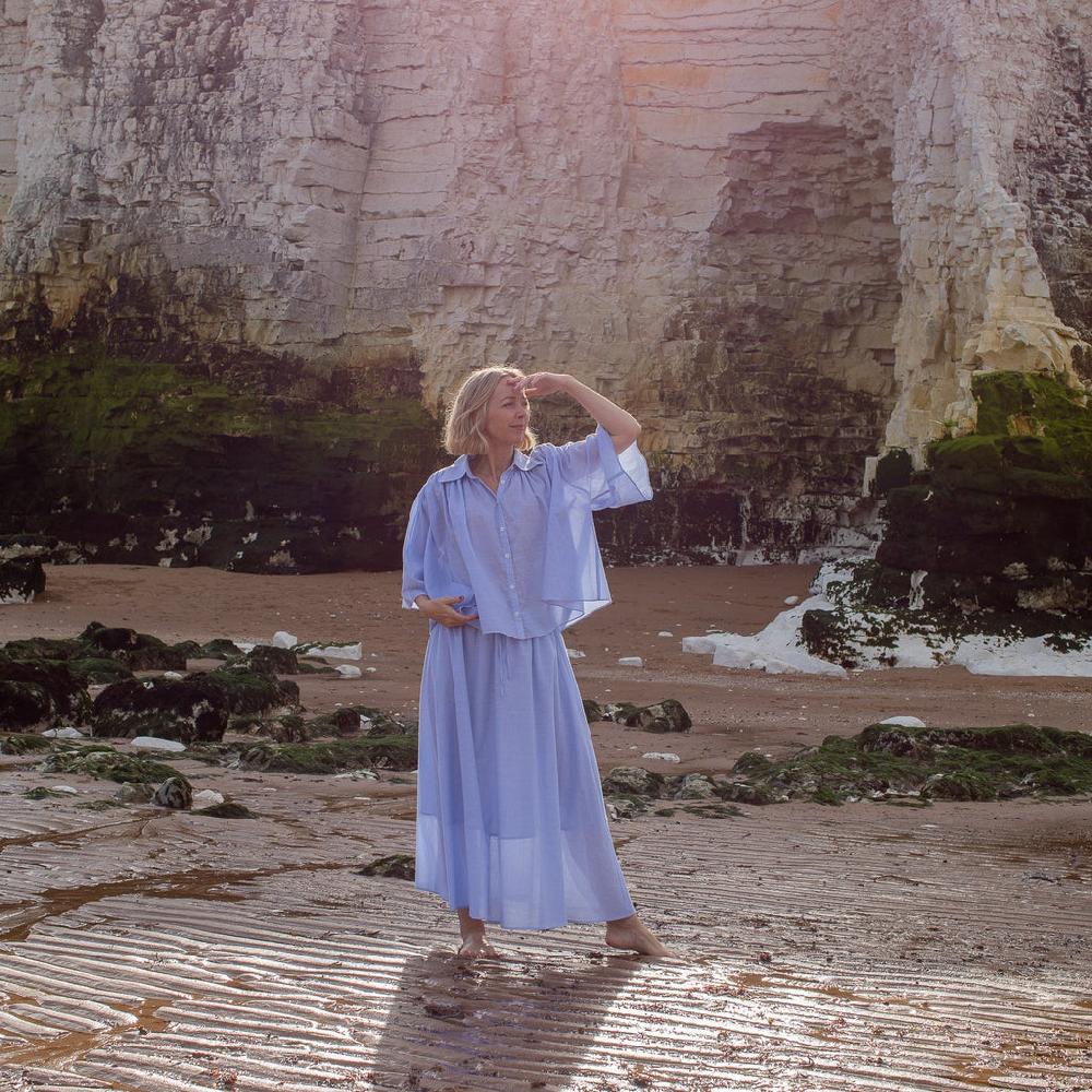 greige Elva Pure Cotton Skirt from Chalk - Blue Stripe