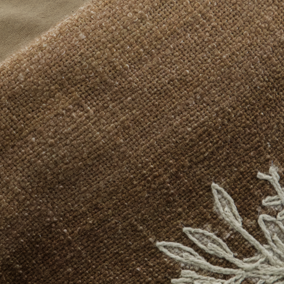 Greige Emboidered Cotton Cushion - Floral Design With Feather Insert