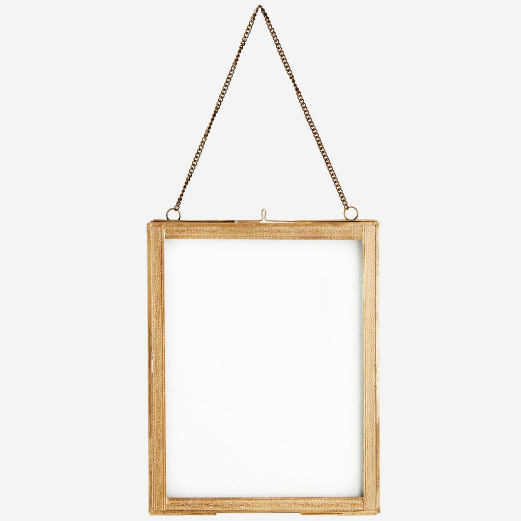 Greige Embossed Antique Brass Hanging Glass Frame - Two Sizes