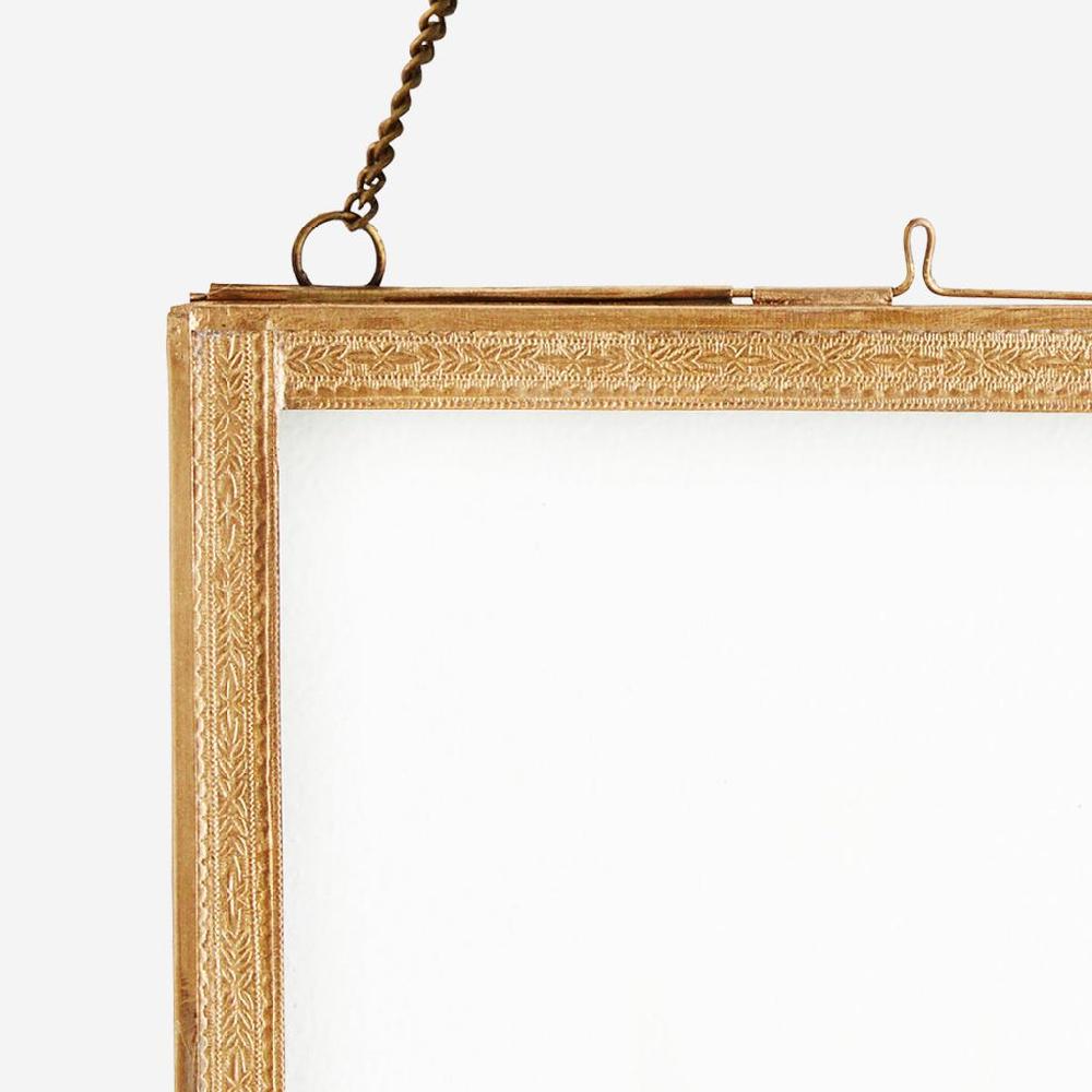 Greige Embossed Antique Brass Hanging Glass Frame - Two Sizes