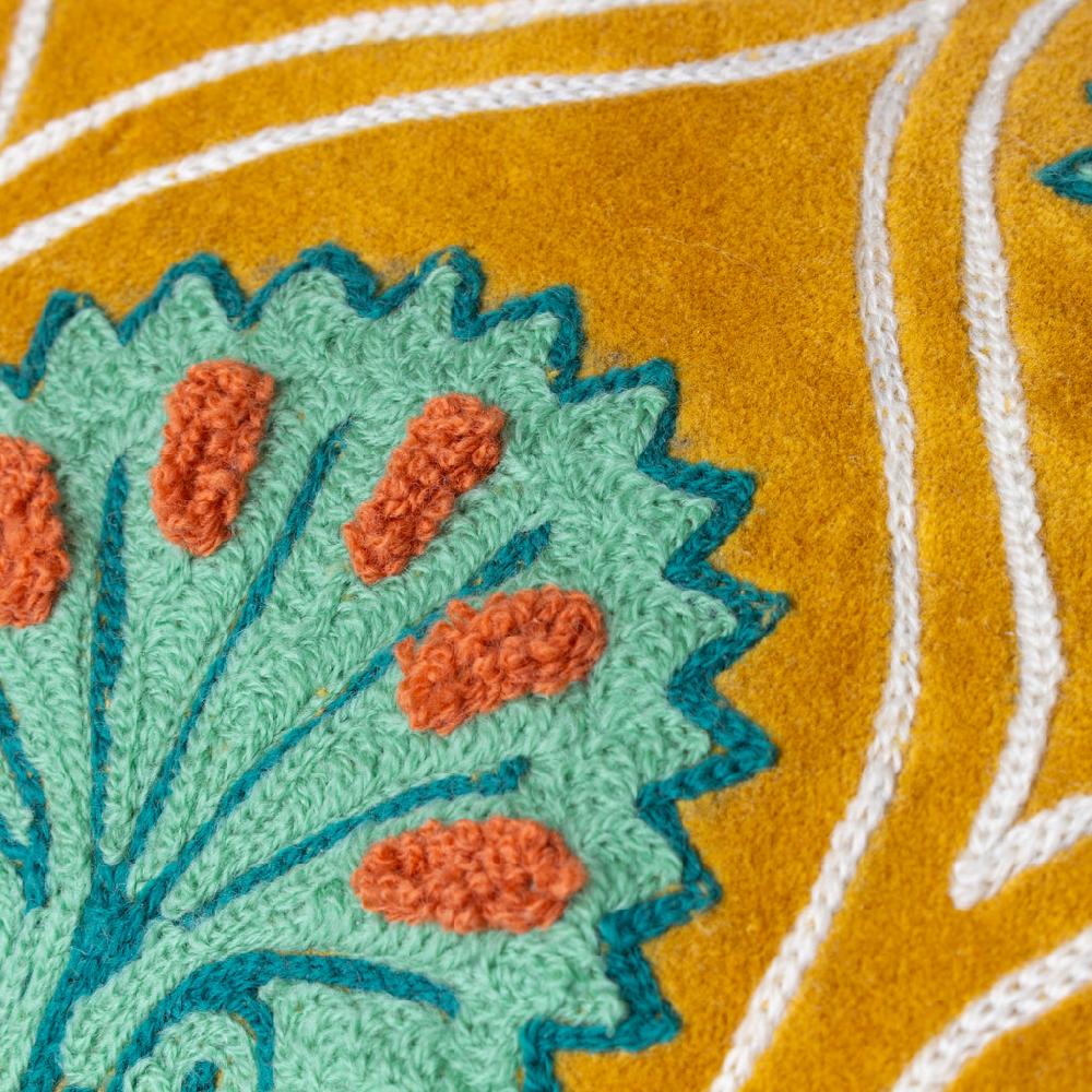 Greige Embroidered Velvet Cushion - Frond Design - Various Colours