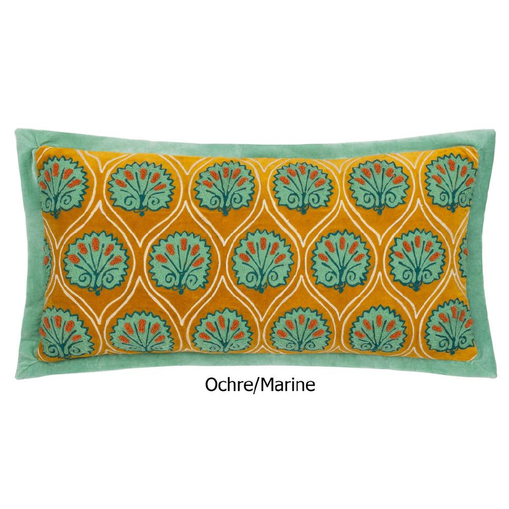 Greige Embroidered Velvet Cushion - Frond Design - Various Colours