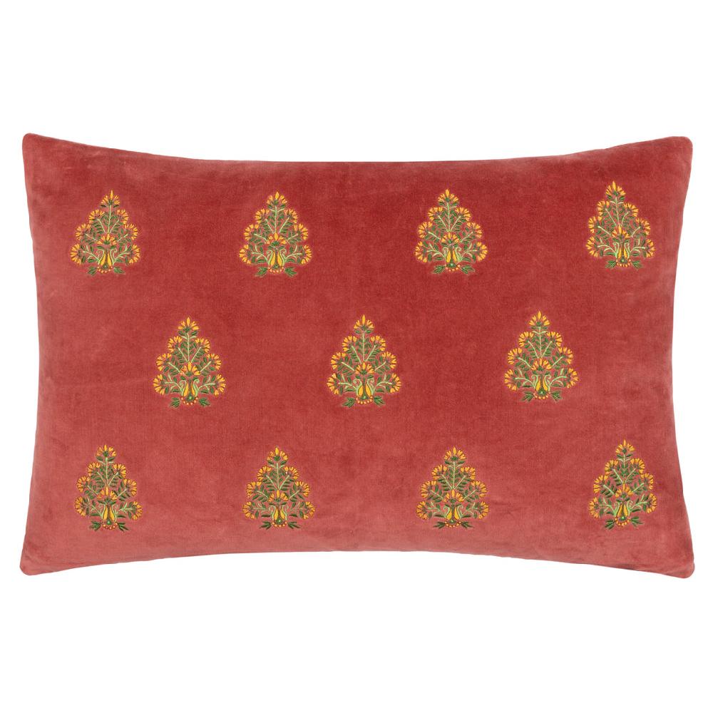 Greige Embroidered Velvet Cushion - Tree Design - Rose Or Taupe