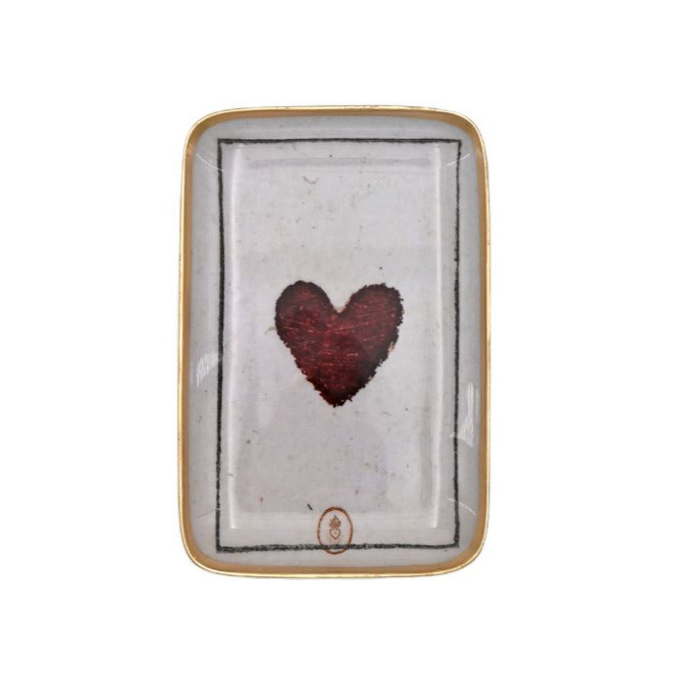 Greige Enamelled Heart Playing Card Tray - Mini - Boncoeurs