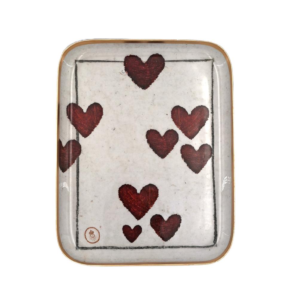 greige Enamelled Heart Playing Card Tray - Small - Boncoeurs
