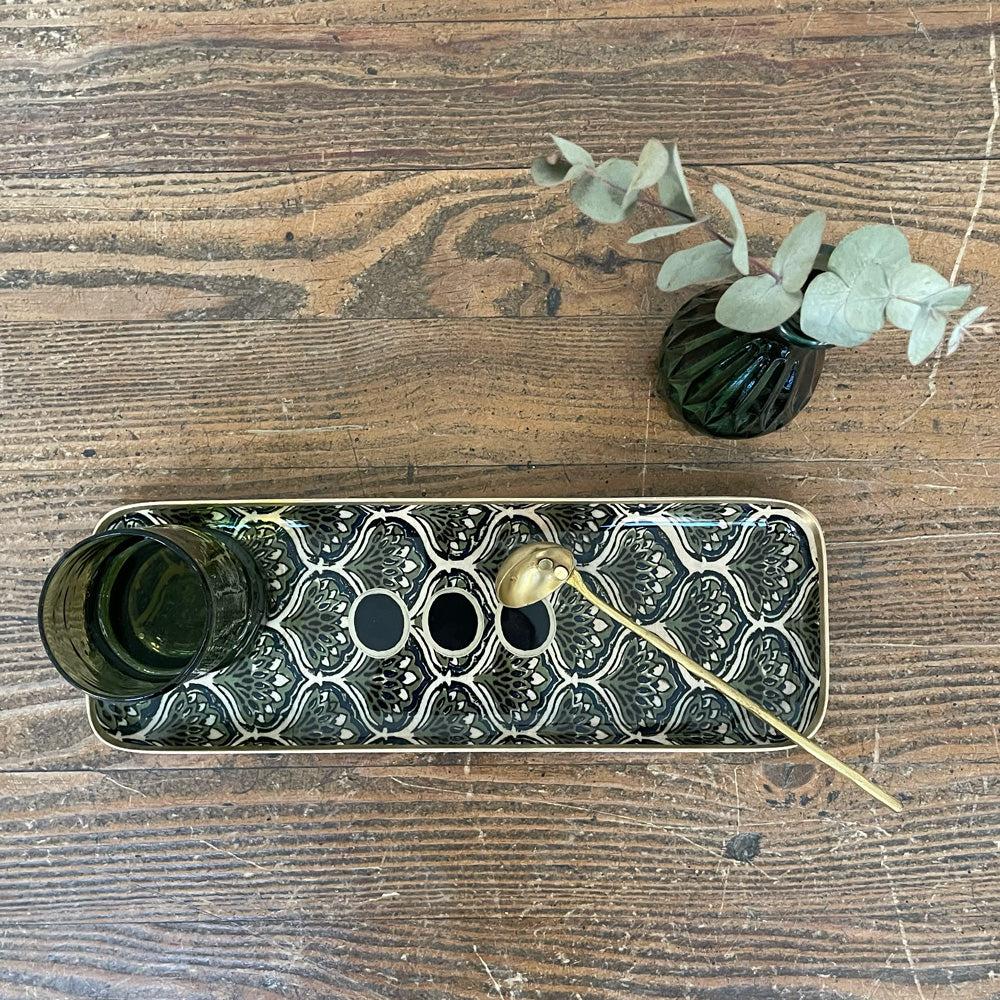 Greige Enamelled Peacock Feathers Tray - Duo - Boncoeurs