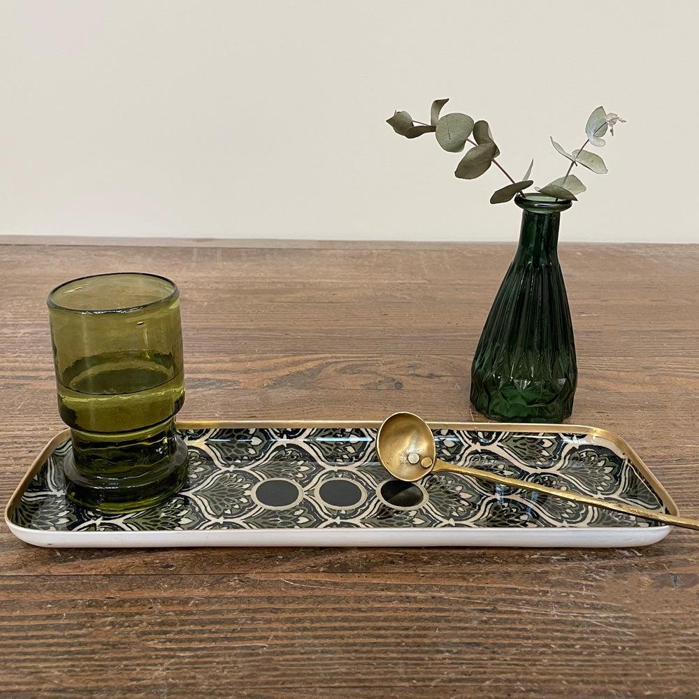 greige Enamelled Peacock Feathers Tray - Duo - Boncoeurs