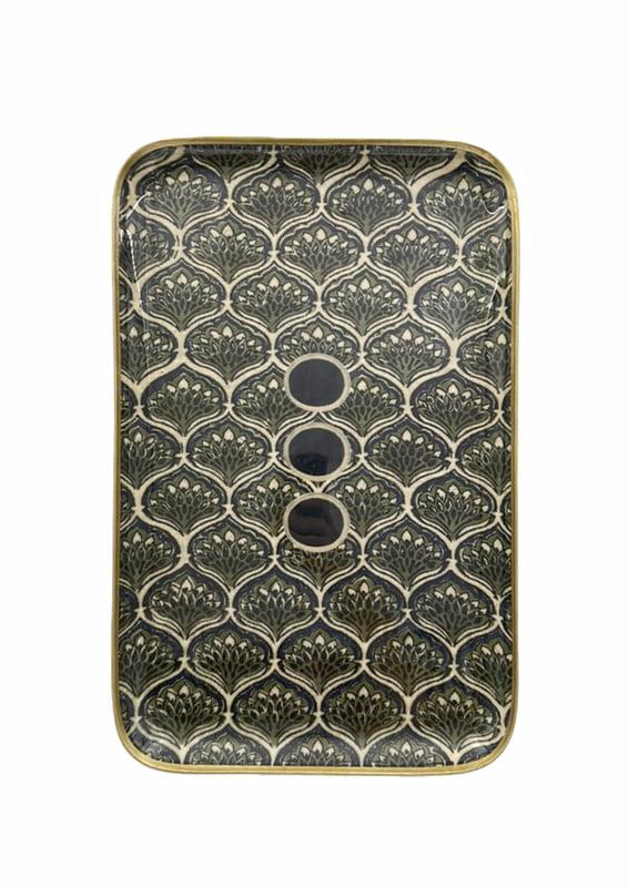 greige Enamelled Peacock Feathers Tray - Medium - Boncoeurs