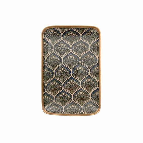 greige Enamelled Peacock Feathers Tray - Mini - Boncoeurs