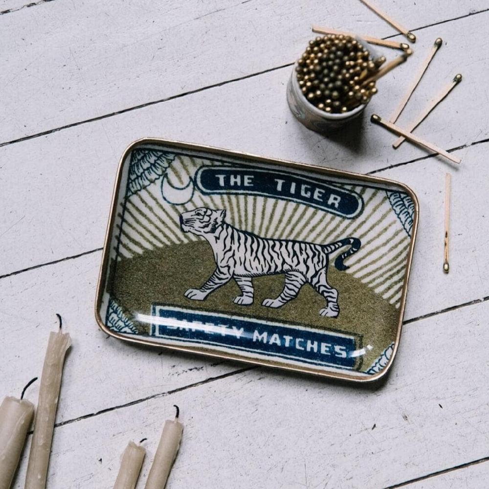 greige Enamelled The Tiger Safety Matches Tray - Mini - Boncoeurs