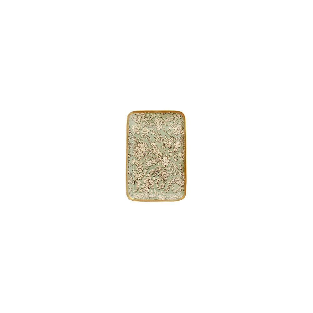 Greige Enamelled Vert De Gris Flowers Tray - Mini - Boncoeurs