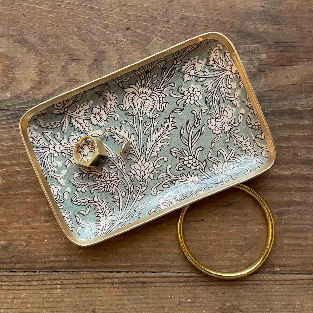 greige Enamelled Vert de Gris Flowers Tray - Mini - Boncoeurs