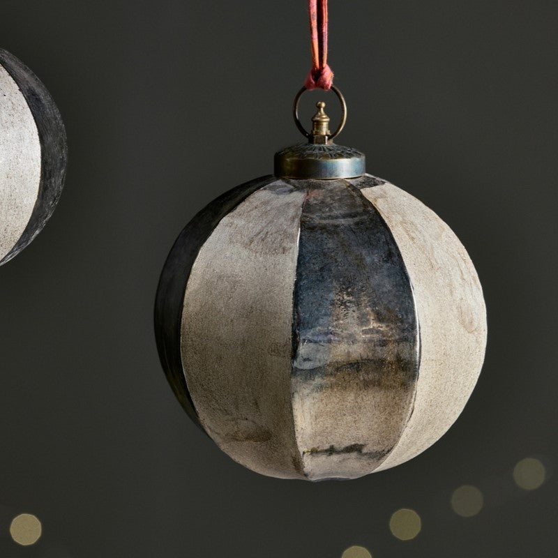 Greige Etched Gold Stripe Giant Baubles - Two Size Options