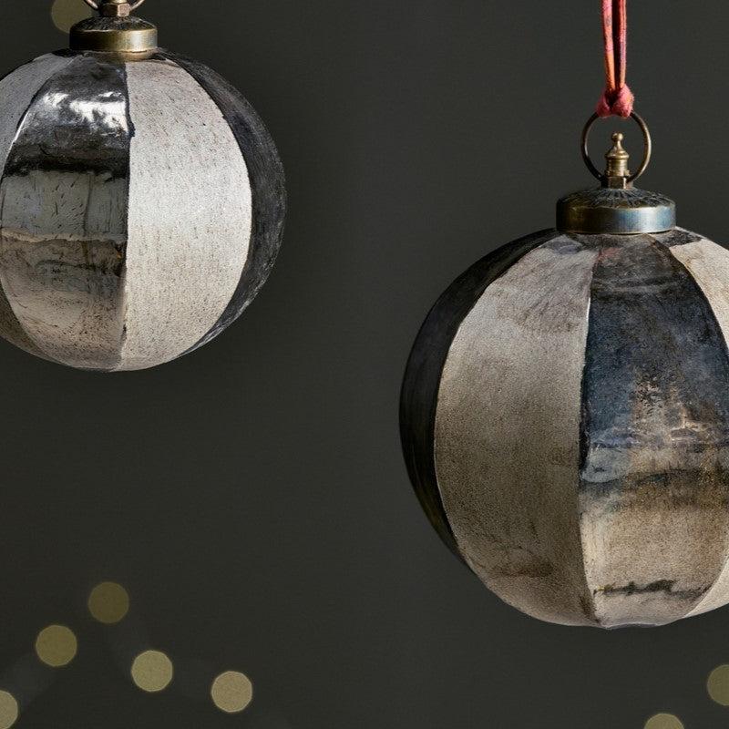 Greige Etched Gold Stripe Giant Baubles - Two Size Options