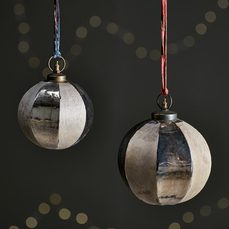 greige Etched Gold Stripe Giant Baubles - Two Size Options