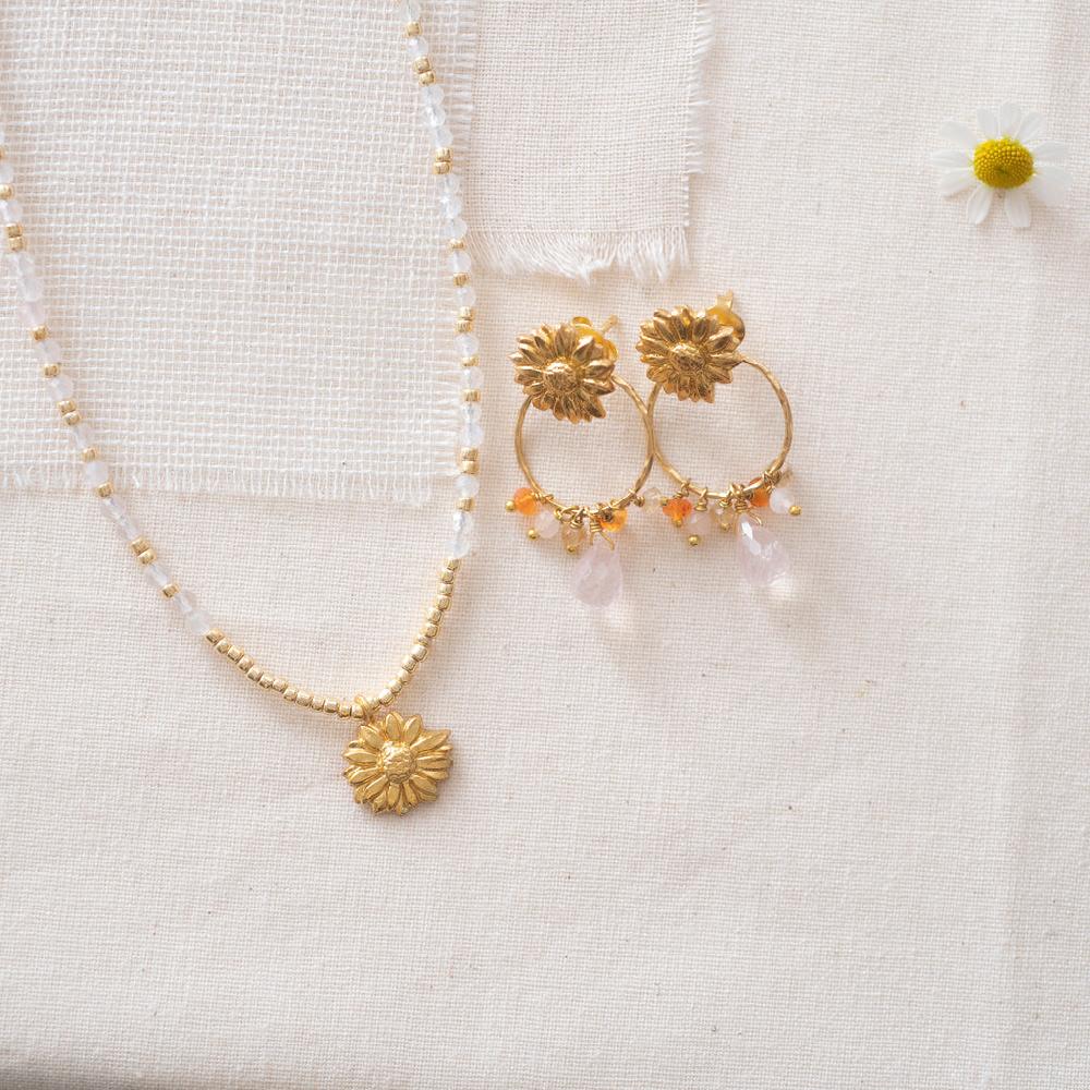 Greige Euphoria Rose Quartz Carnelian Citrine Gold Plated Earrings - A Beautiful Story