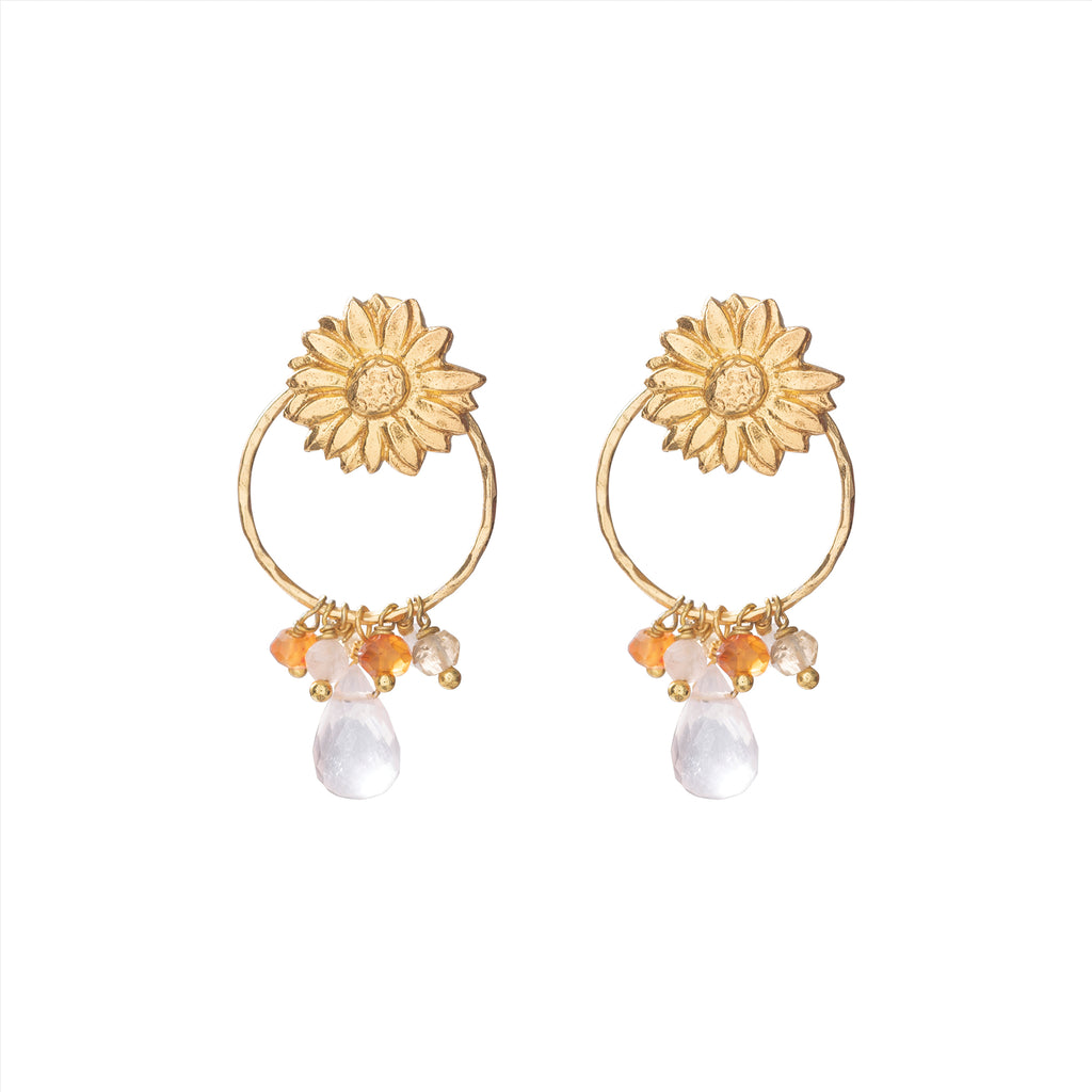 greige Euphoria Rose Quartz Carnelian Citrine Gold Plated Earrings - A Beautiful Story