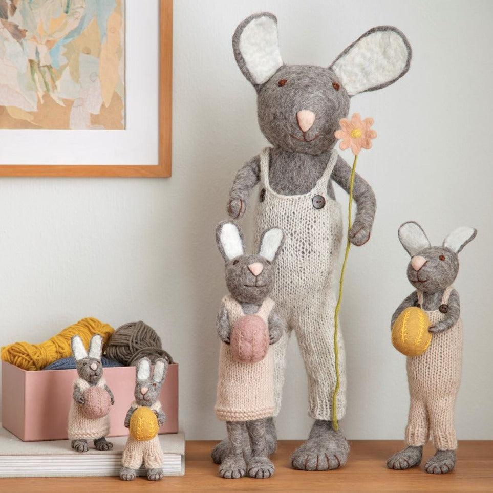 Greige Extra Large Grey Felt Bunny With Dungarees And Flower - 60cm