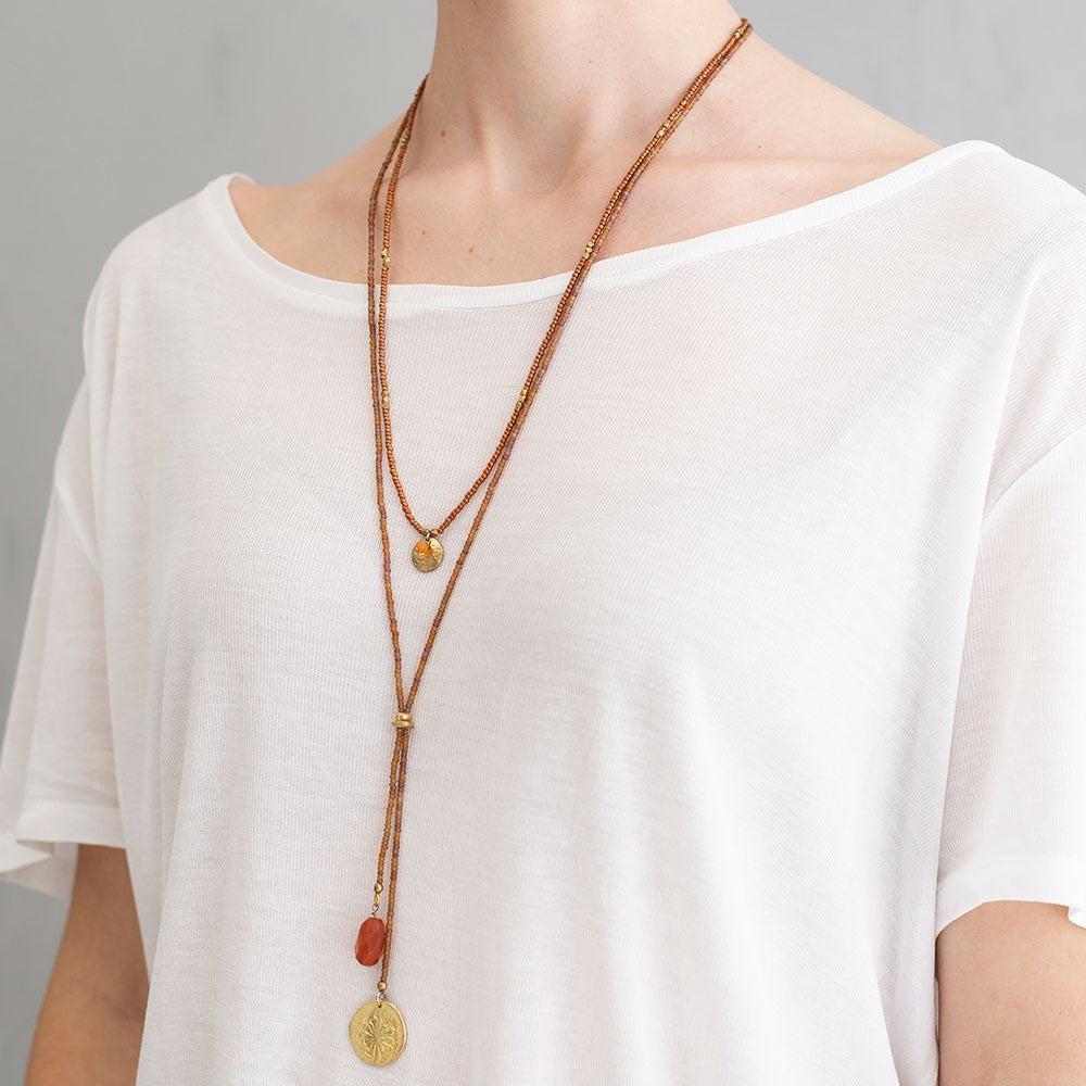 Greige Fairy Carnelian Dandelion Gold Necklace - A Beautiful Story