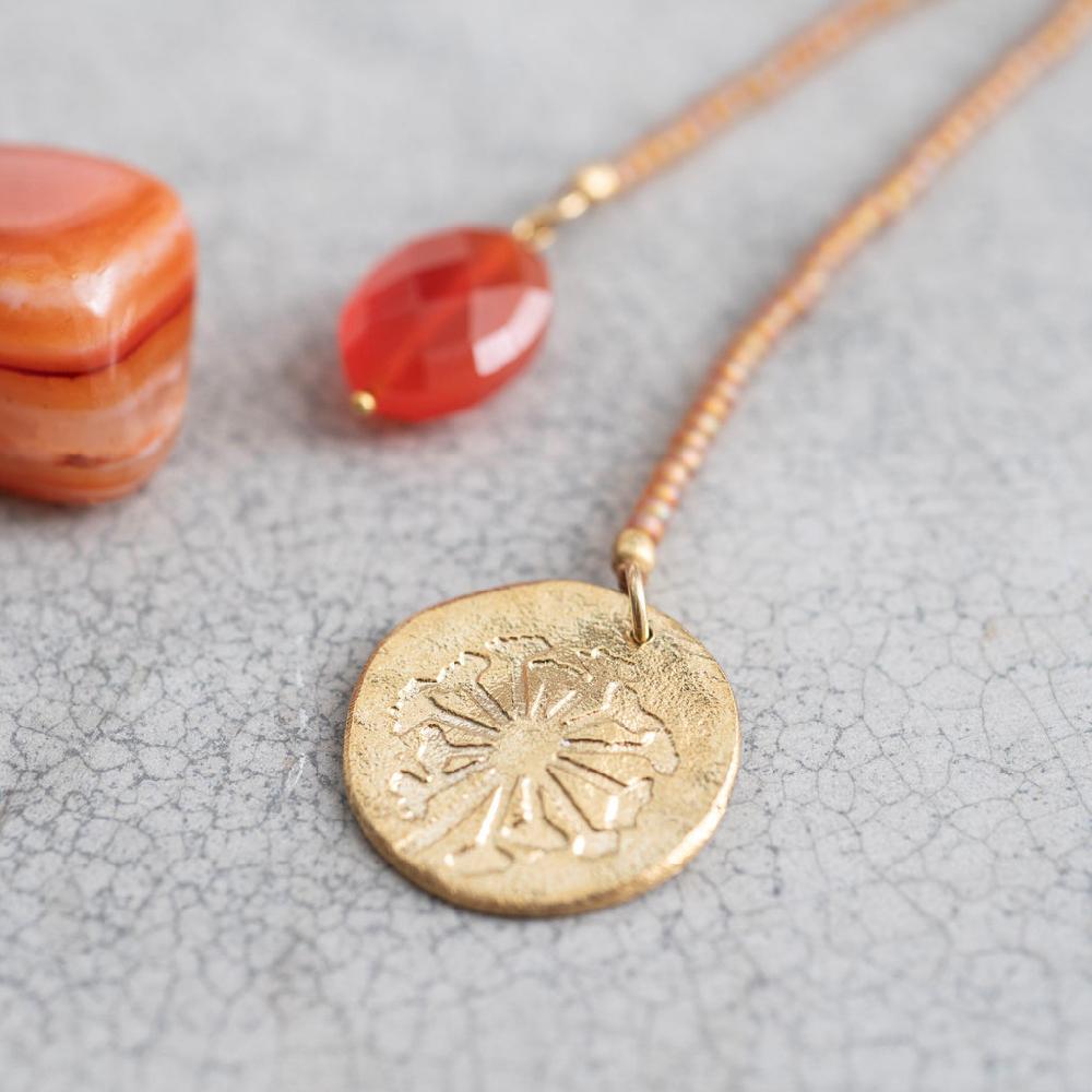 greige Fairy Carnelian Dandelion Gold Necklace - A Beautiful Story