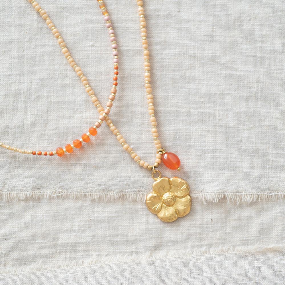 Greige Fantasy Carnelian Poppy Gold Coloured Necklace - A Beautiful Story