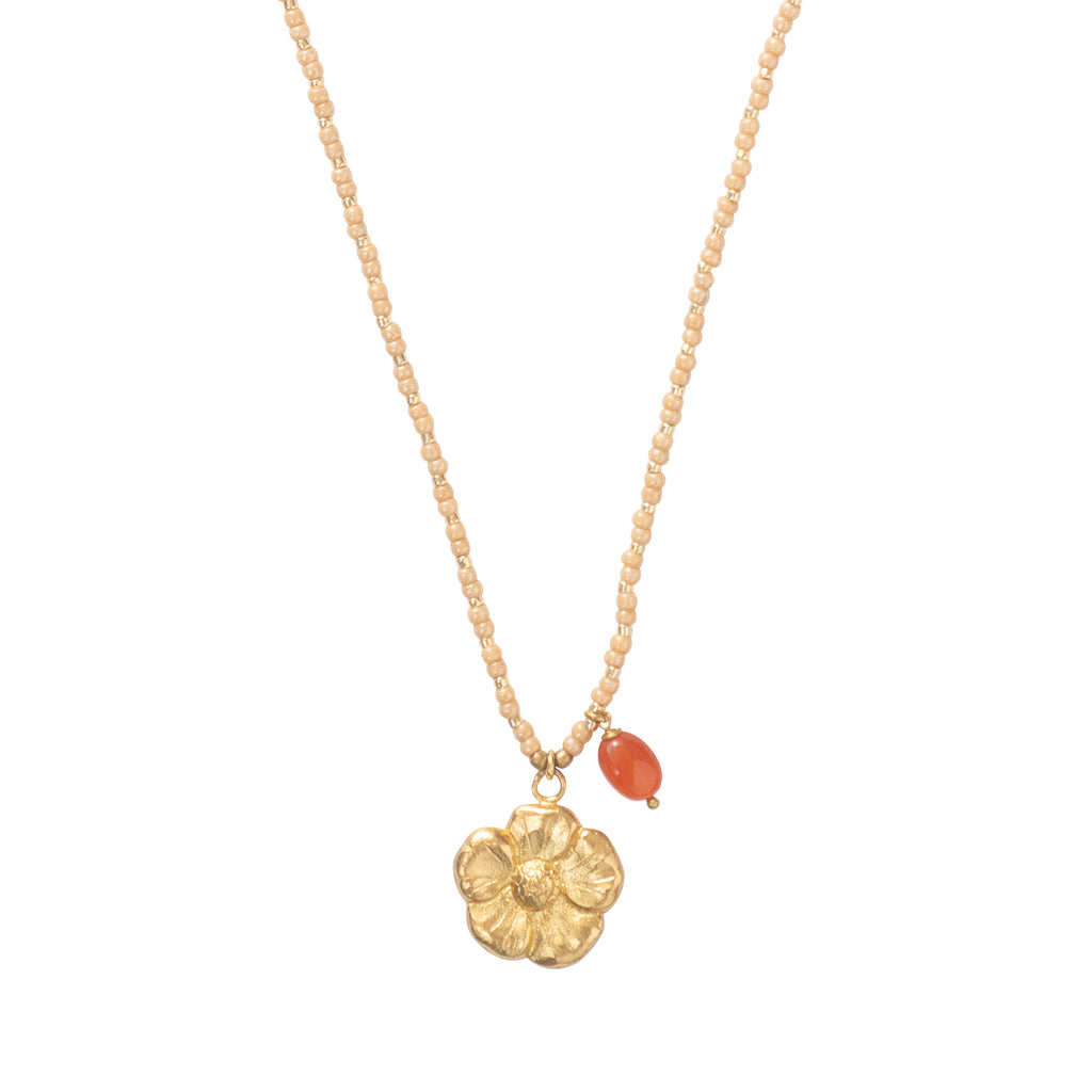 Greige Fantasy Carnelian Poppy Gold Coloured Necklace - A Beautiful Story