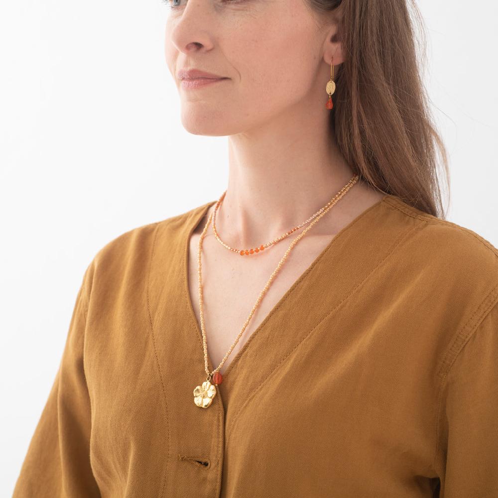 greige Fantasy Carnelian Poppy Gold Coloured Necklace - A Beautiful Story