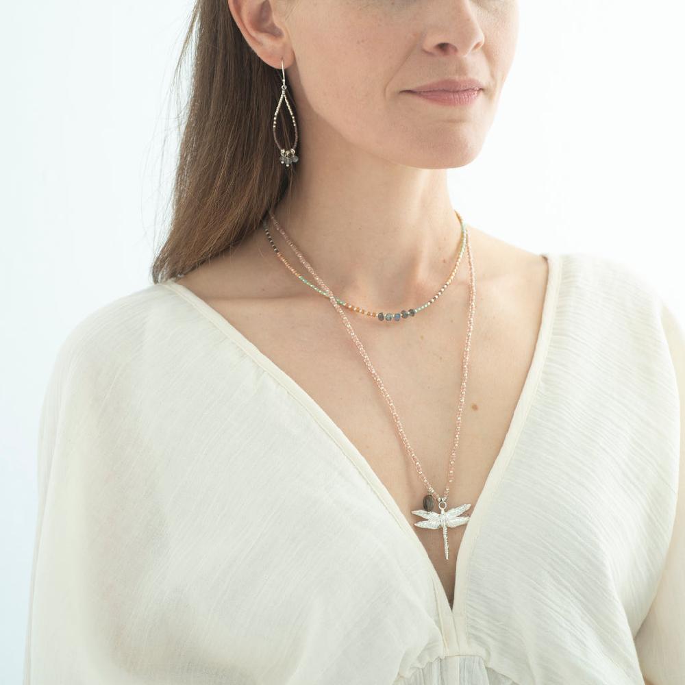 Greige Fantasy Labradorite Dragonfly Silver Coloured Necklace - A Beautiful Story