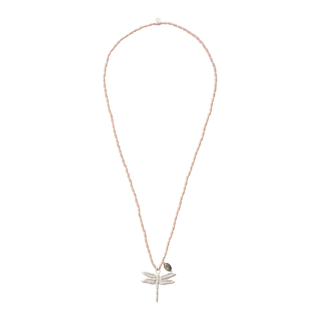 greige Fantasy Labradorite Dragonfly Silver Coloured Necklace - A Beautiful Story