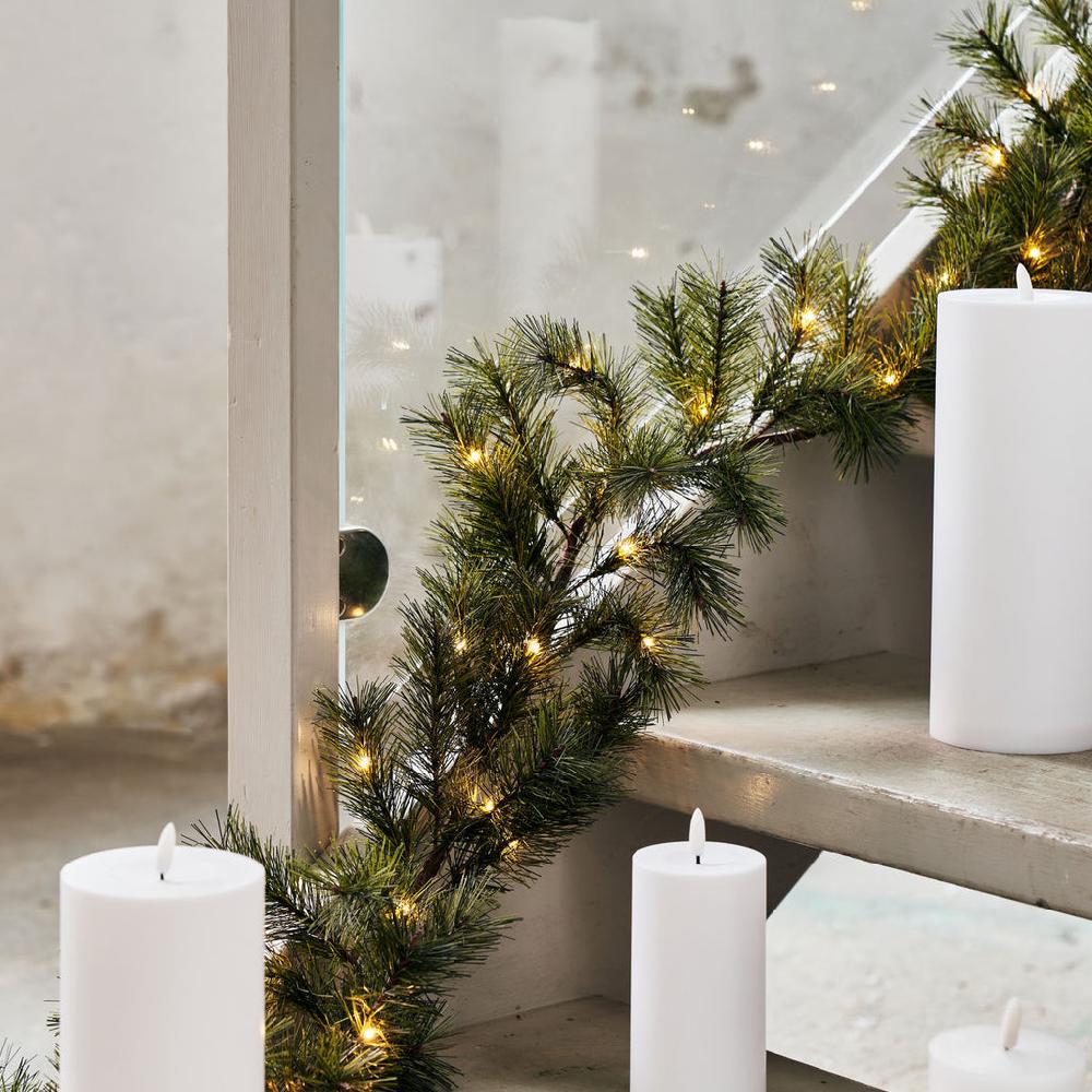 greige Faux Pine Sprig Garland with LED Lights - Battery Powered