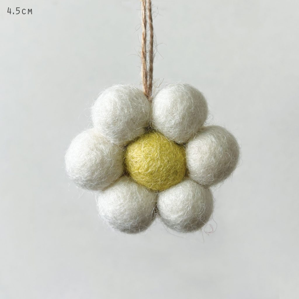 greige Felt Daisy Hanging Decoration - Cream Yellow Green or Pink