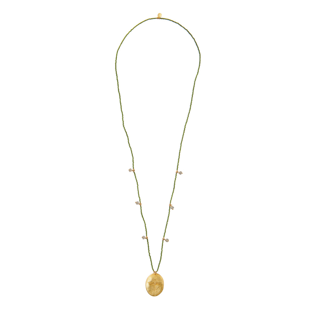 Greige Feminine Labradorite Dragonfly Gold Necklace - A Beautiful Story
