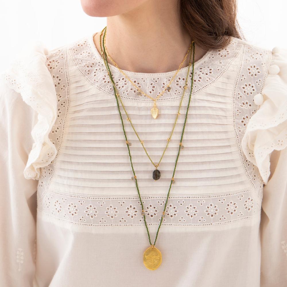 greige Feminine Labradorite Dragonfly Gold Necklace - A Beautiful Story