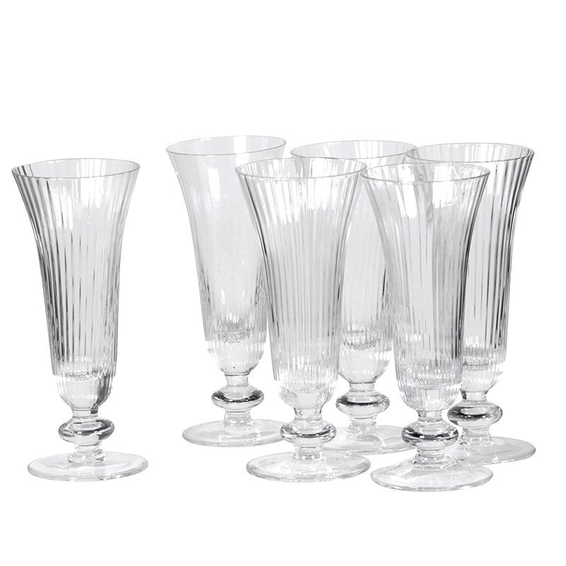 Greige Fine Ribbed Clear Glass Wine Glasses And Champagne Flutes - Set Of 6