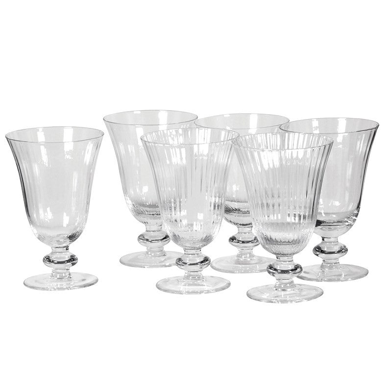 greige Fine Ribbed Clear Glass Wine Glasses and Champagne Flutes - Set of 6