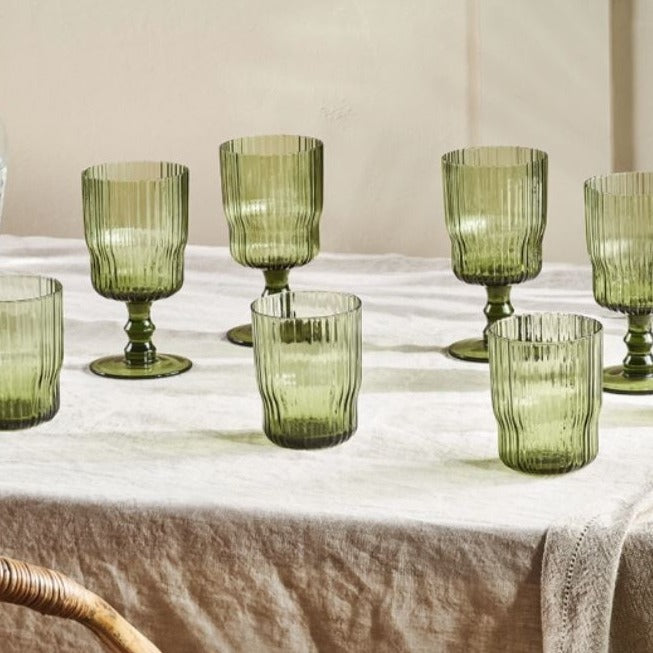 Greige Fine Ribbed Glass Wine Glasses - Olive - Set Of Four