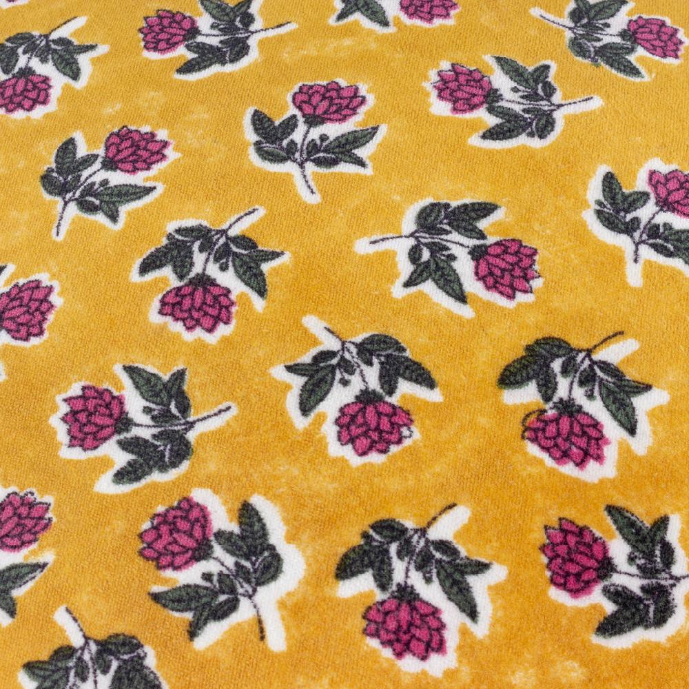 Greige Floral Cotton Velvet Cushion With Ruffled Trim - Golden