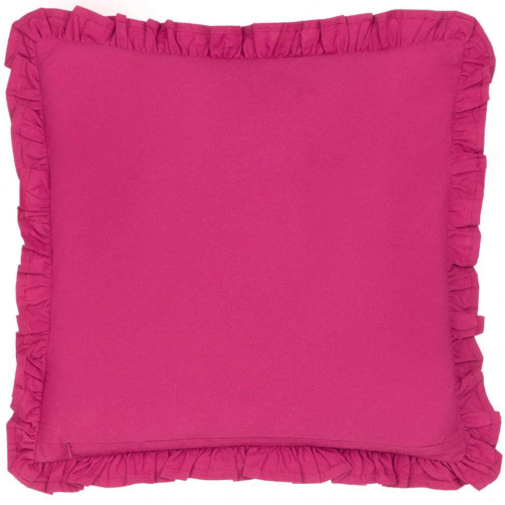 Greige Floral Cotton Velvet Cushion With Ruffled Trim - Violet/Cerise