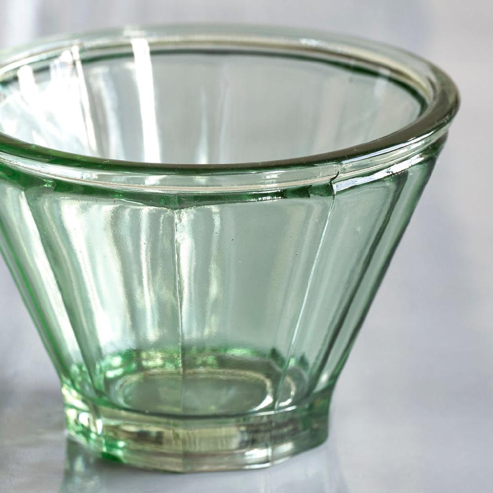 Greige Fluted Jam Jar Style Glass Tealight Holder - Green