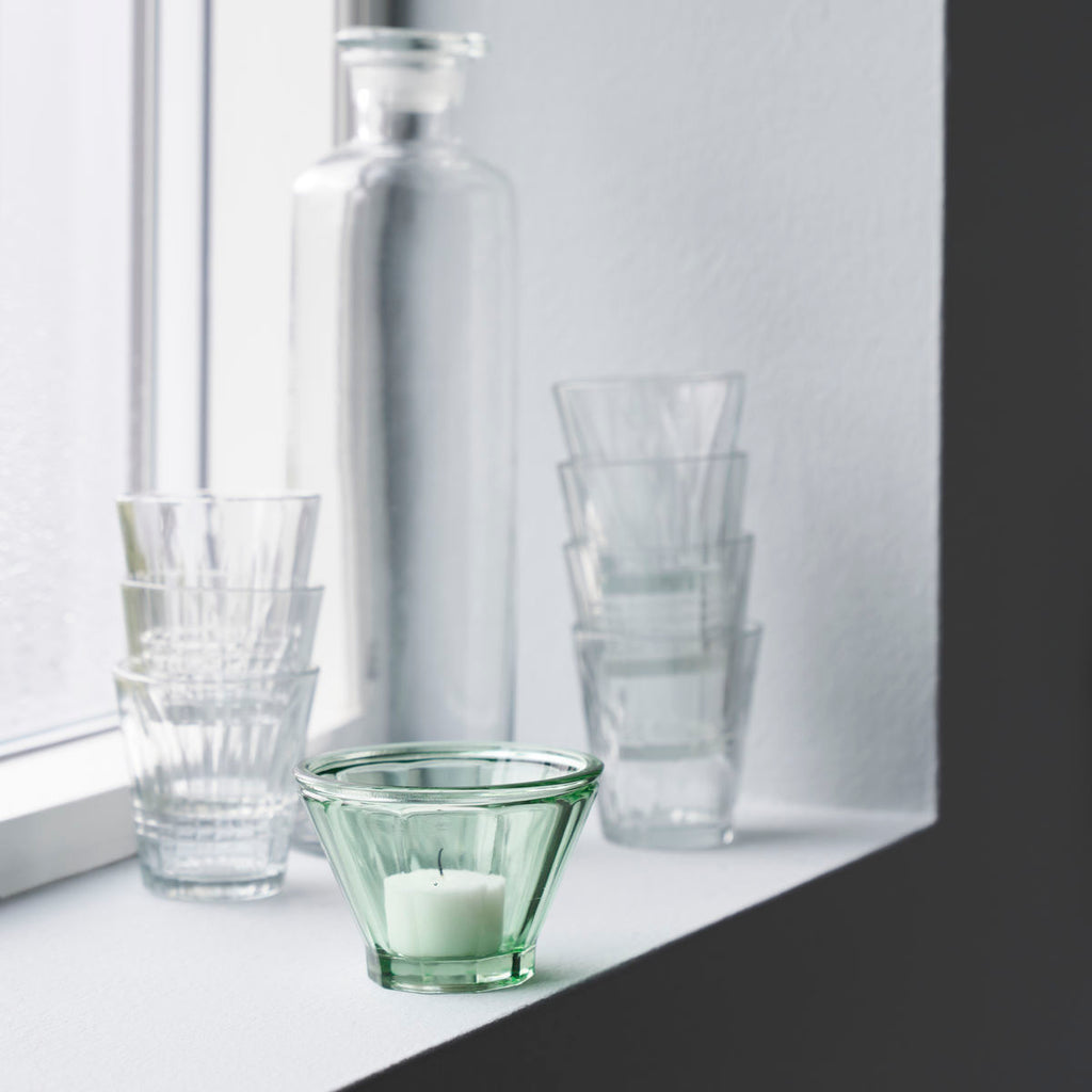 Greige Fluted Jam Jar Style Glass Tealight Holder - Green