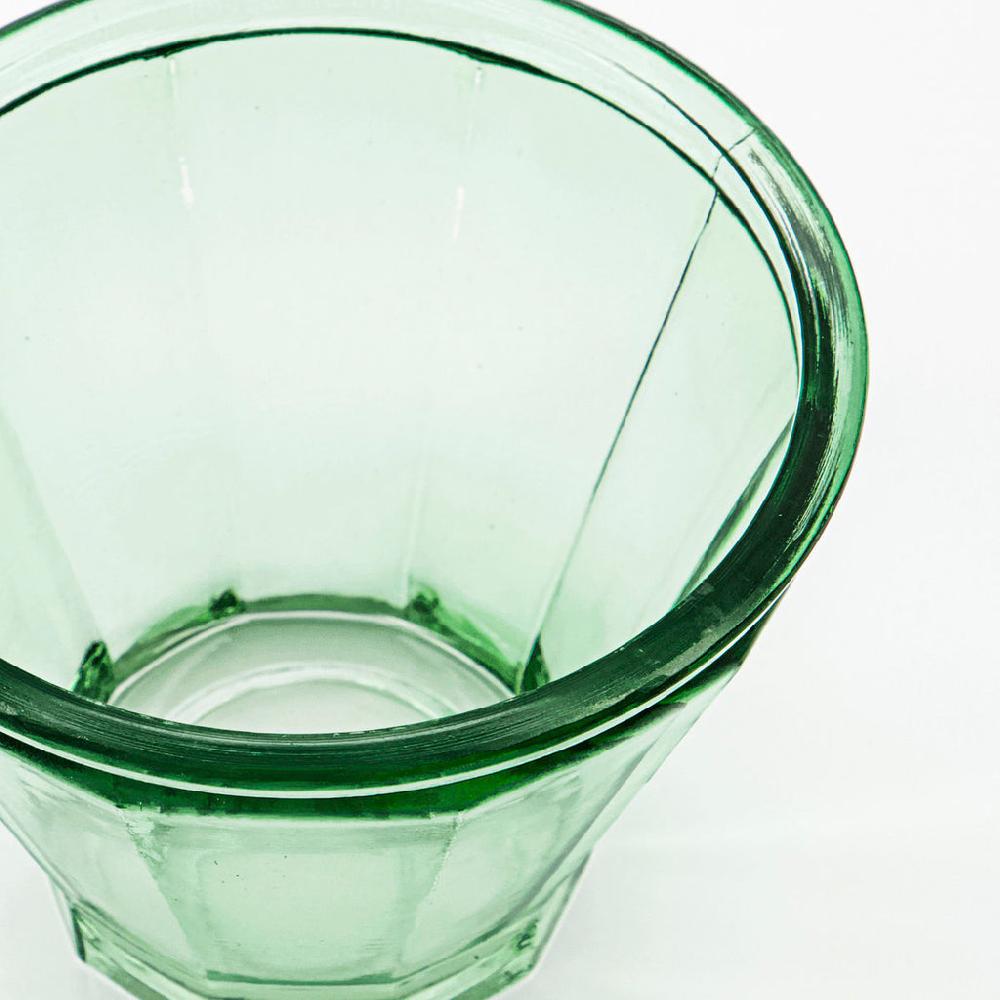 Greige Fluted Jam Jar Style Glass Tealight Holder - Green