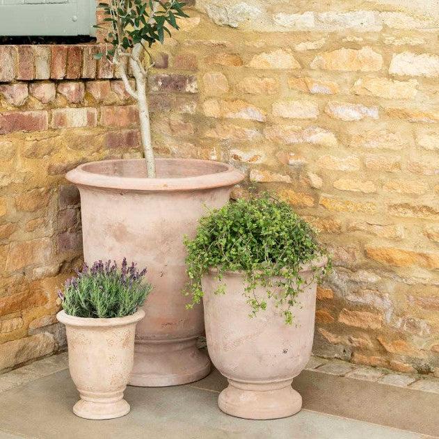 greige Footed Terracotta Planter - Paxos - Three Size Options